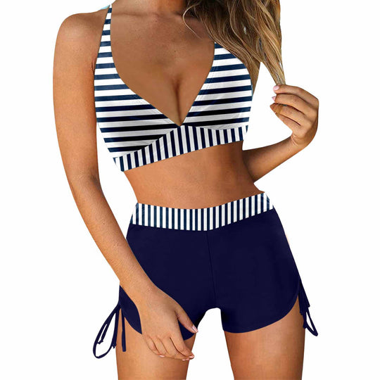 Damen Sportliches Bikini-Set mit modischem Hochbund und Seitenbindebändern EB