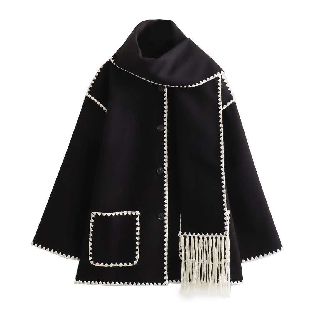 Damen Mantel mit Fransendetail und eleganter Knopfleiste EB