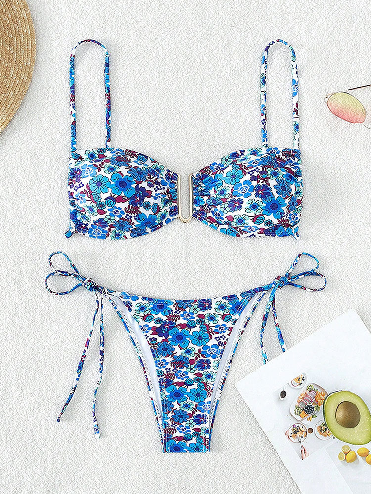 Damen Floral Push-Up-Bikini mit verstellbaren Trätern EB