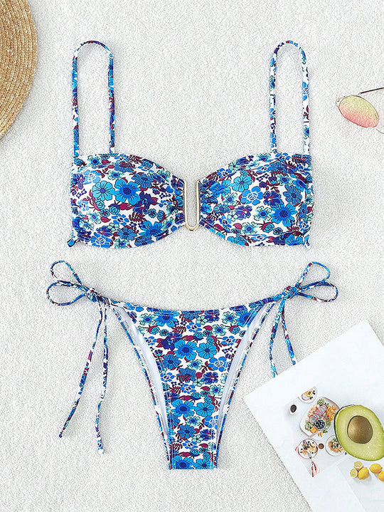 Damen Floral Push-Up-Bikini mit verstellbaren Trätern EB