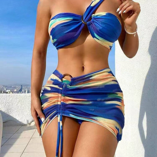Damen Cropped Bikini-Set mit verspieltem Rüschendesign und elegantem Bindeträgersystem EB