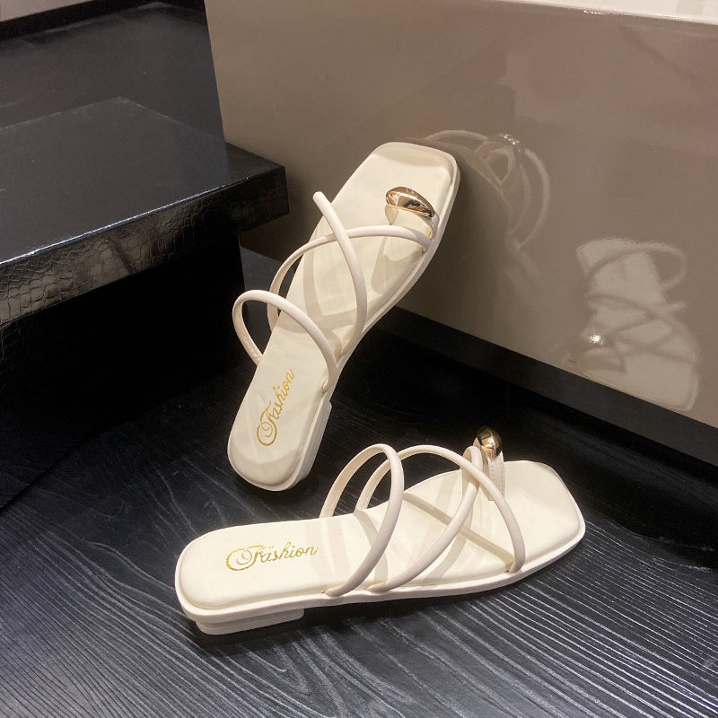 Damen elegante Schlappen mit modischem Kreuzriemen und glänzenden Details EB