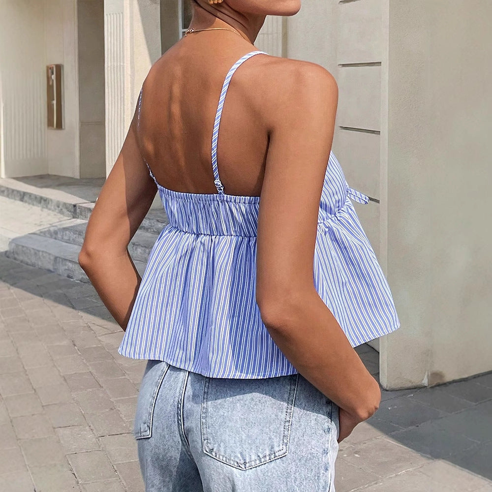 Damen Spaghettiträger Bluse mit floralem Design und asymmetrischem Schnitt EB