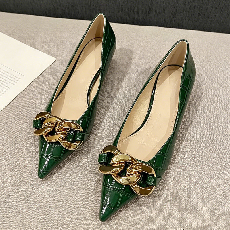 Damen elegante spitze Pumps mit goldfarbener Kettenapplikation EB