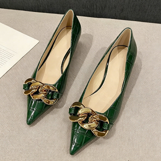 Damen elegante spitze Pumps mit goldfarbener Kettenapplikation EB