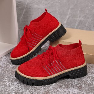 Damen modische Sneaker mit luftiger Strickoberfläche und bequemer Plateausohle EB
