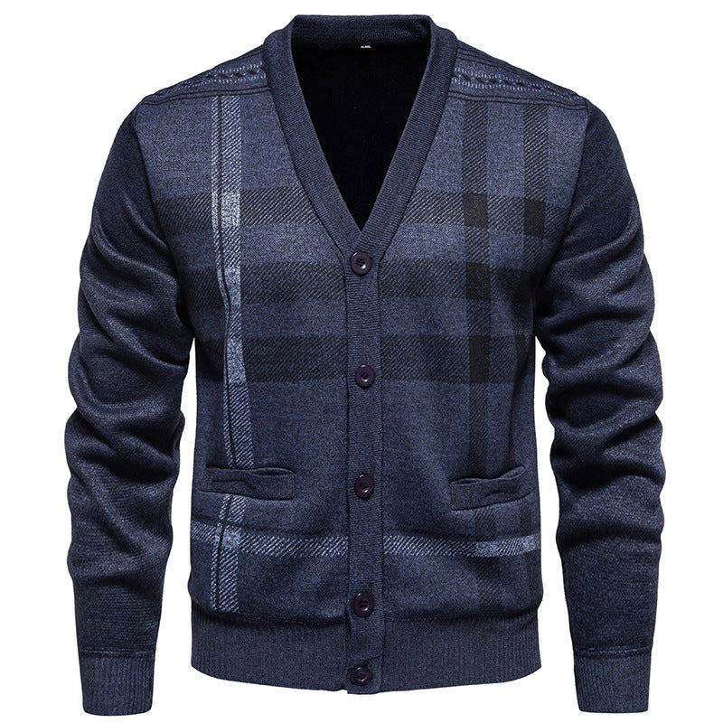 Herren modische Strickjacke mit klassischem Karomuster EB