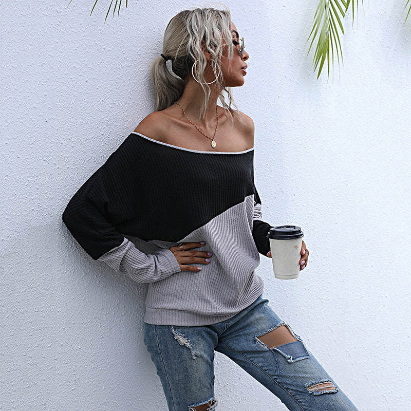 Damen modischer Pullover im lässigen Oversized-Stil mit raffiniertem Farbblockdesign EB