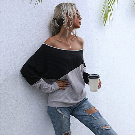 Damen modischer Pullover im lässigen Oversized-Stil mit raffiniertem Farbblockdesign EB