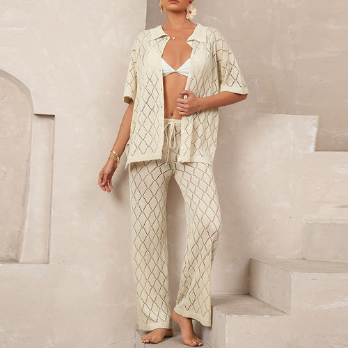 Damen elegantes Strickanzug mit modischem Rautenmuster und lockerer Passform EB