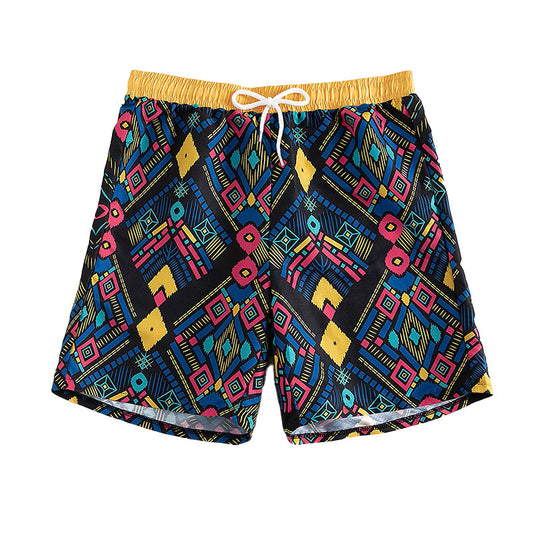 Damen Badeshorts mit elastischem Bund und farbigen geometrischen Mustern EB
