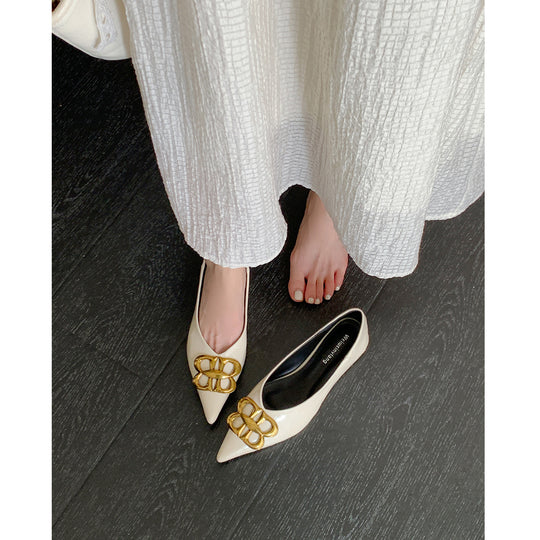 Damen Ballerinas mit elegantem Spitzenbereich und luxuriösem Schnallenakzent EB