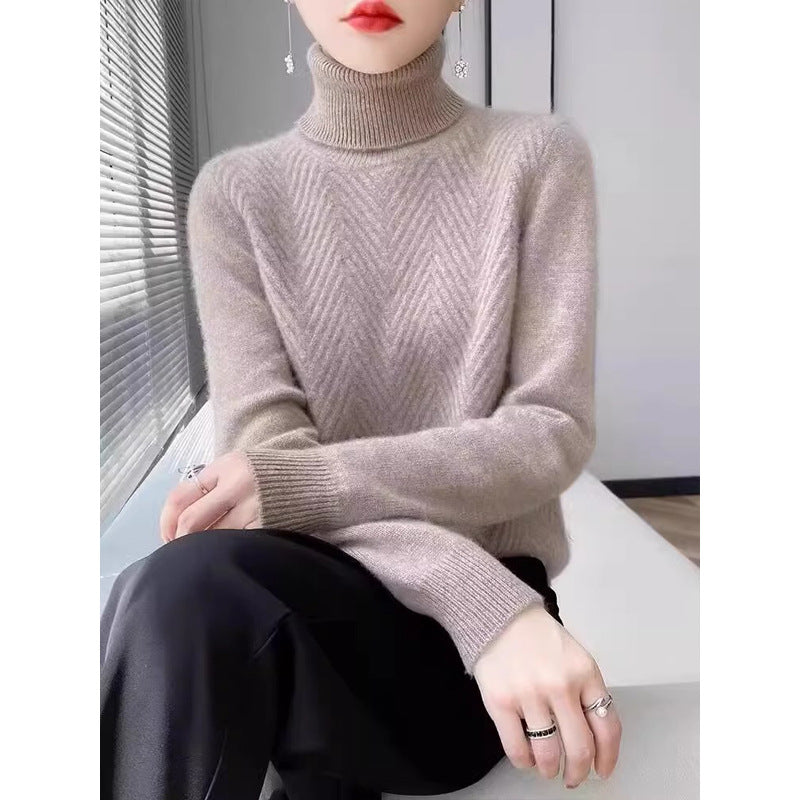 Damen eleganter Strickpullover mit Stehkragen und feiner Rippstruktur EB