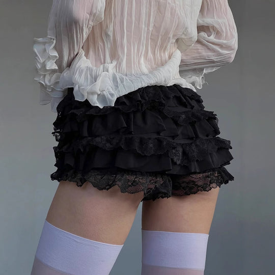Damen kurze Rüschenhosen im karierter Design EB