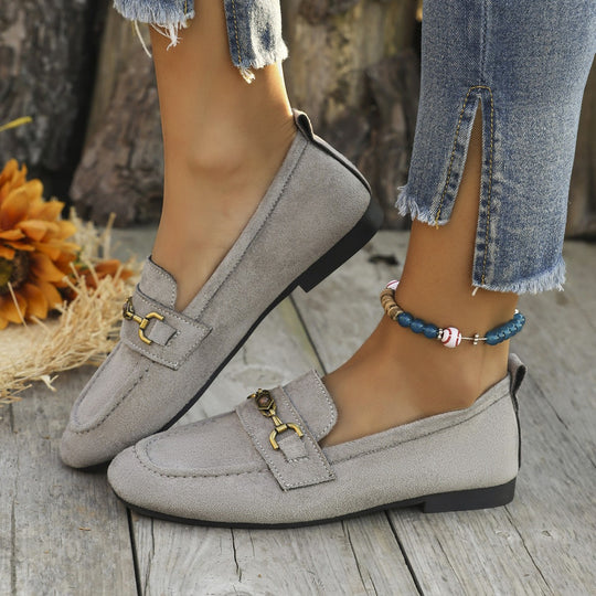 Damen Mokassins mit schicke Goldakzent und weichem Veloursleder EB