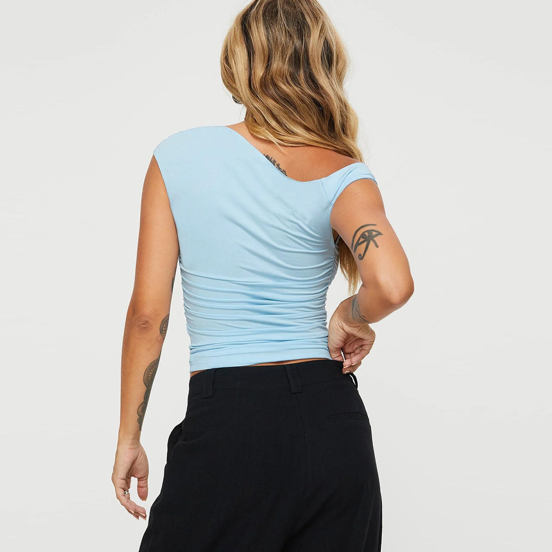 Damen asymmetrisches Oberteil mit schulterfreiem Design und elegantem Schnitt EB