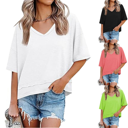 Damen lässiges V-Ausschnitt Oversized T-Shirt EB