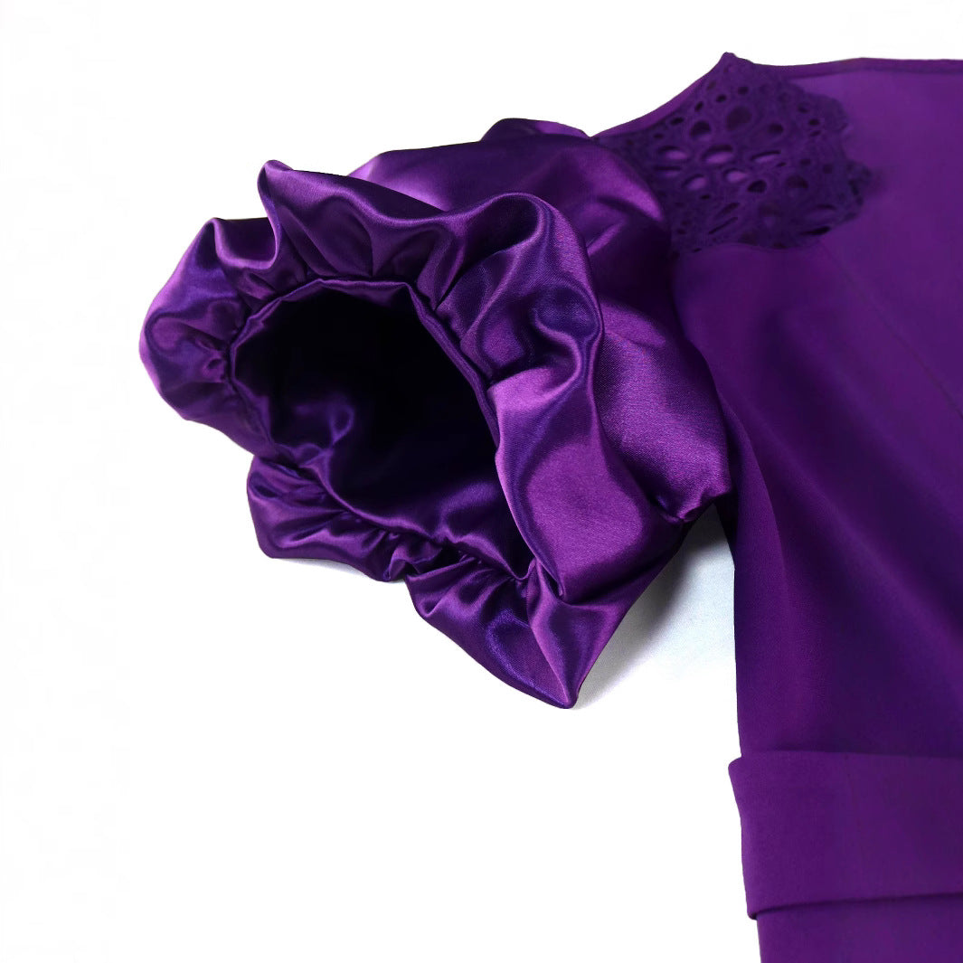 Damen Elegantes Kleid mit Spitzenakzenten und voluminösen Puffärmeln EB