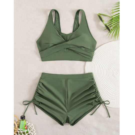 Damen Sportlicher Bikini mit gerafften Shorts EB