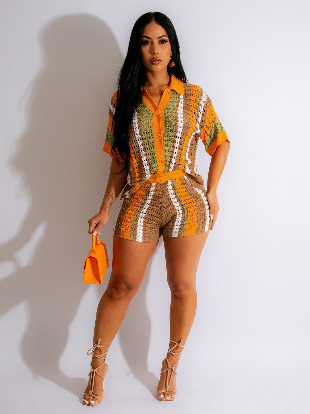 Damen Set aus gehäkeltem Top und Shorts EB