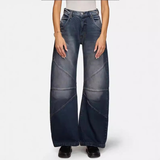 Damen breite Jeans mit einzigartigem Nahtdesign im angesagten Stil EB
