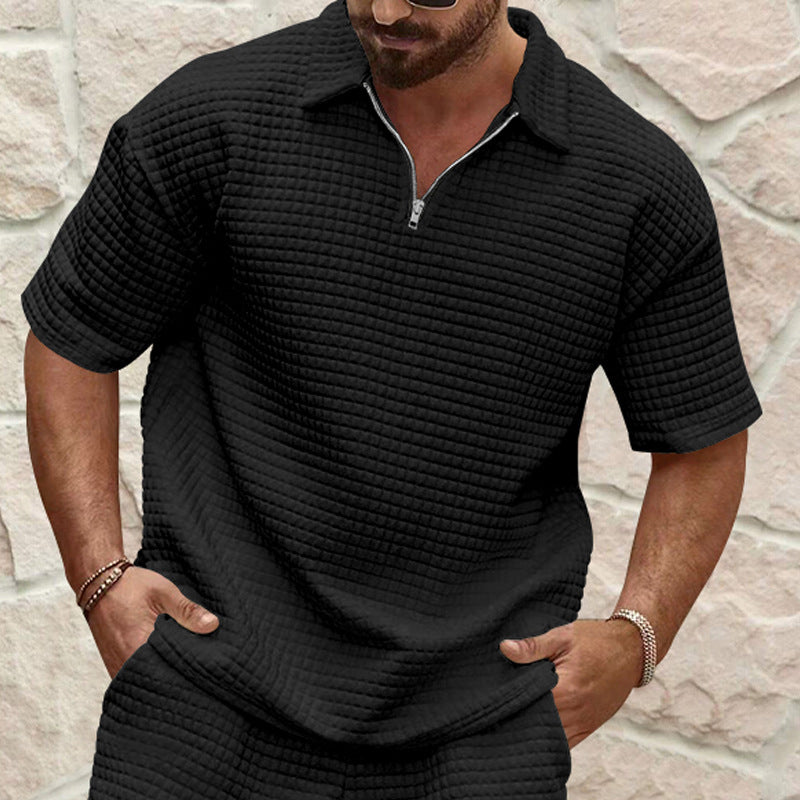 Herren Kurzarm-Henley-T-Shirt mit strukturiertem Design und modischem Kragen EB