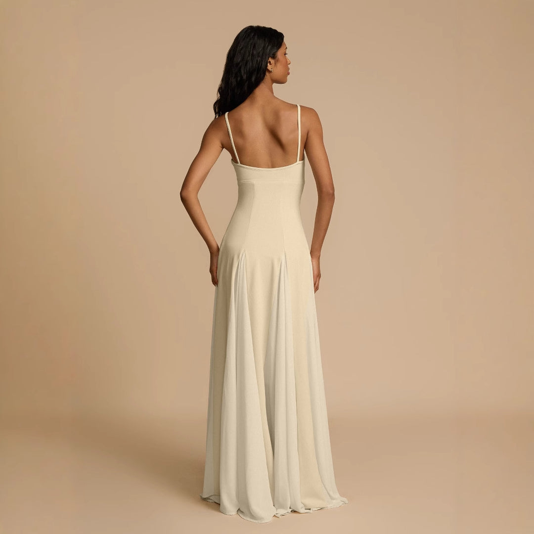 Damen Elegantes Maxikleid mit kontrastrierenden Stoffbahnen und schmalen Trägern EB
