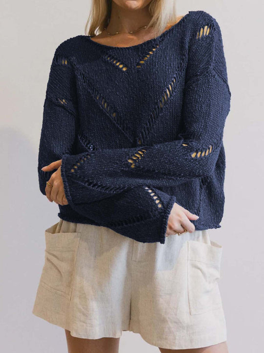 Damen lässiger Strickpullover mit luftiger Maschenstruktur EB