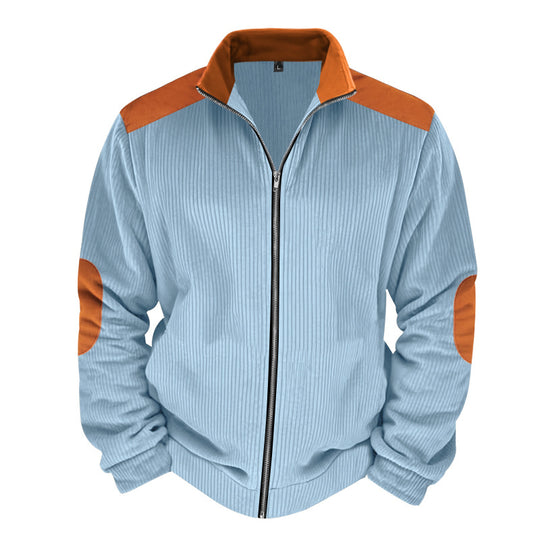 Herren Sportliche Zip-Jacke mit Rippenstruktur und Kontrastärmel EB