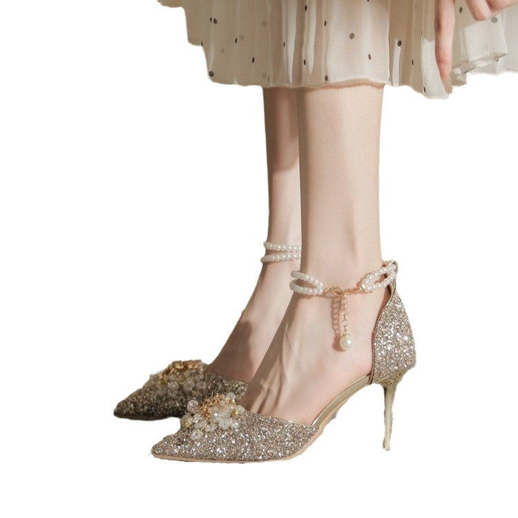 Damen eleganter High Heel mit Perlenschmuck EB