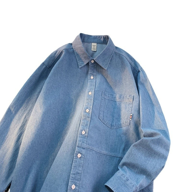 Herren Denim Longsleeve Hemd mit klassischem Button-Down-Kragen EB