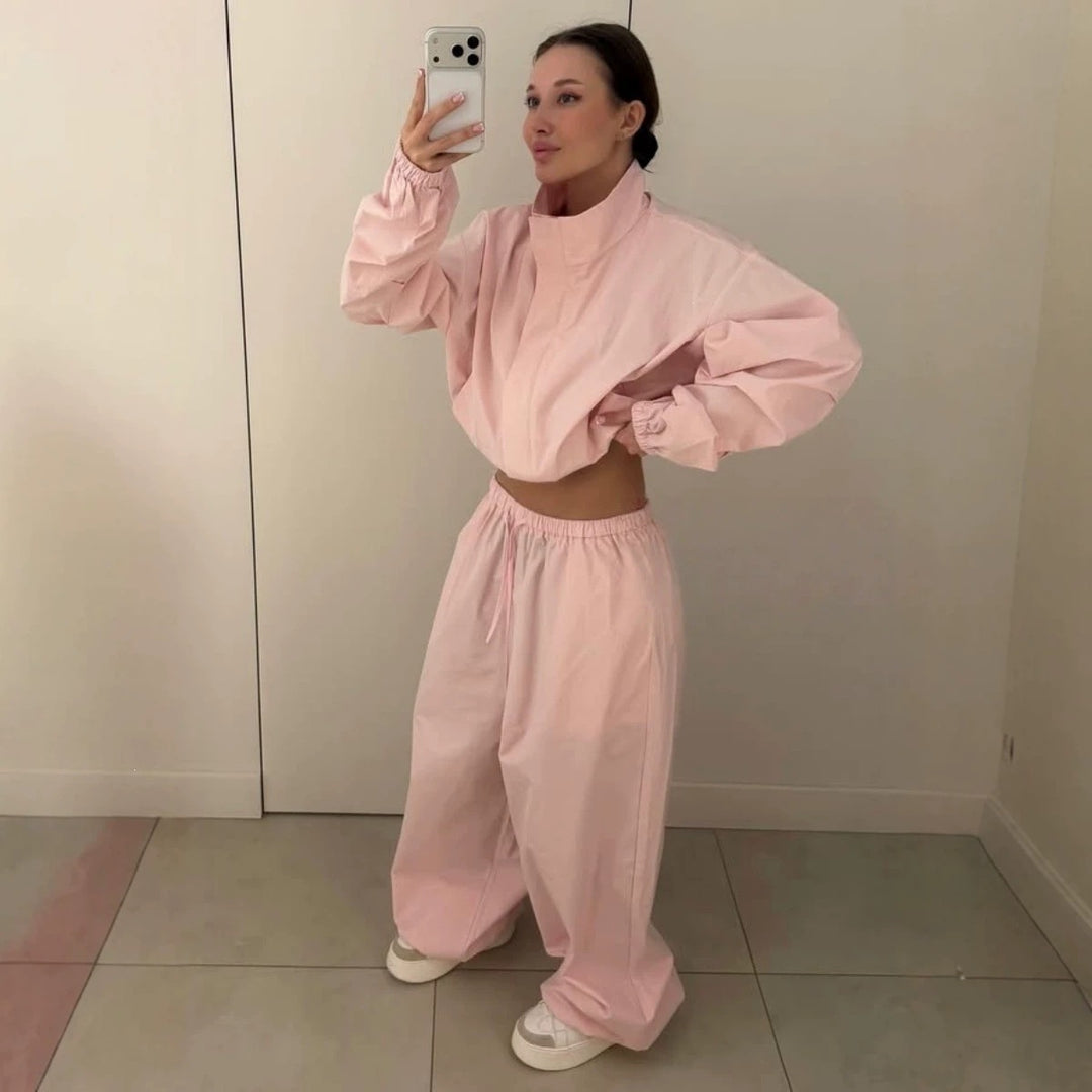 Damen nan lässiges Zweiteiler-Set aus fließendem Stoff mit weitem Bein EB
