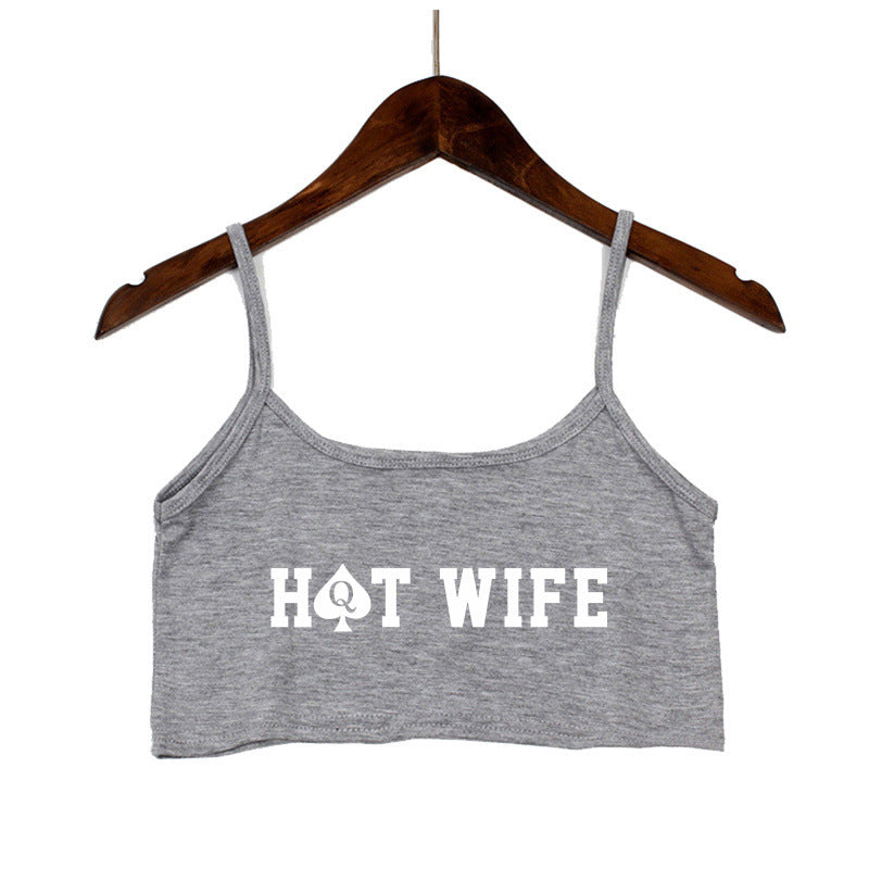 Damen Crop-Top mit modernen Schriftzügen und verstellbaren Trägern EB