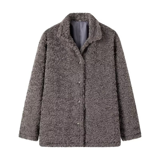 Damen kuschelige Fleecejacke mit Knopfverschluss und hohen Kragen EB