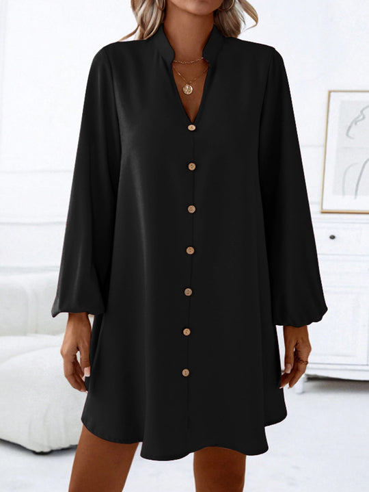 Damen kurzes Kleid mit Knopfleiste und eleganten Puffärmeln EB