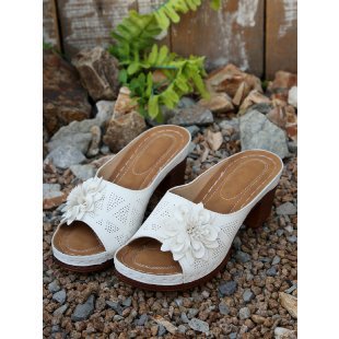 Damen modische Slide-Pantoletten mit Blumendekor EB