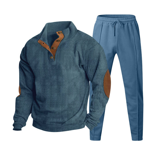 Herren Strukturiertes Henley-Loungewear-Set mit Ellenbogen-Patches & tapered Jogginghose EB