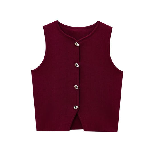 Damen ärmelloses Strickoberteil mit Knopfdetails EB
