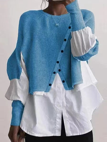 Damen modische Strickjacke mit geknöpften Details und Blusenüberwurf EB