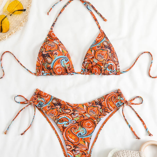 Damen Triangel-Bikini-Set mit verspieltem Paisley-Muster EB