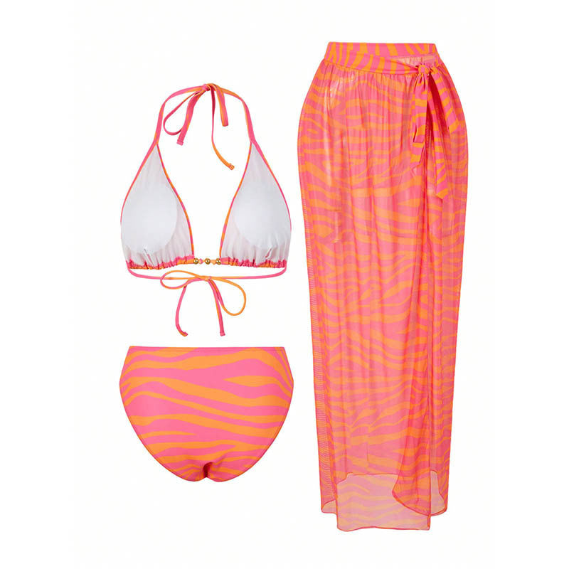 Damen Bikiniset mit modischem Wickelrock und trendigem Zebra-Design EB