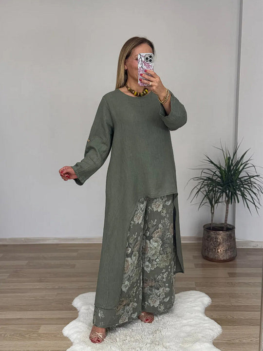 Damen Relaxed Fit Leinen Tunika Top EB