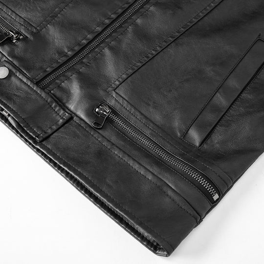 Herren Motorrad-inspirierte Lederoptikjacke mit Stehkragen und Ziernähten EB