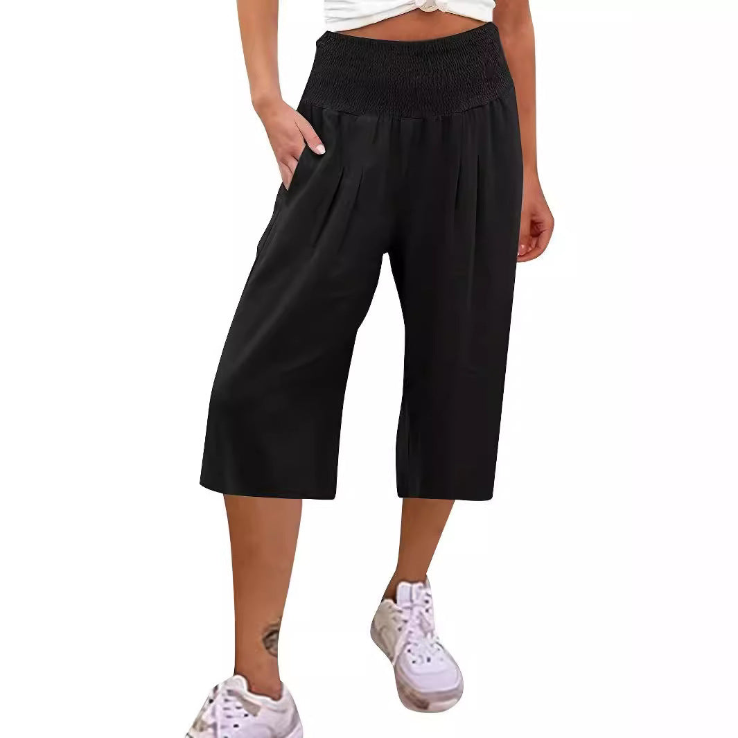 Damen Elegante Culottes mit dehnbarem Bund und Taschen EB