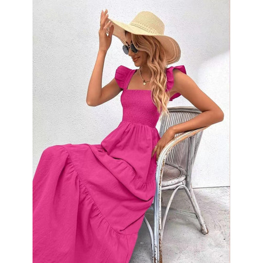Damen Maxikleid mit Rüschendetails und schmalem Tailleneinsatz EB