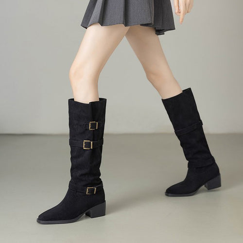 Damen Elegante Stiefel mit modischem Schnallen-Detail EB