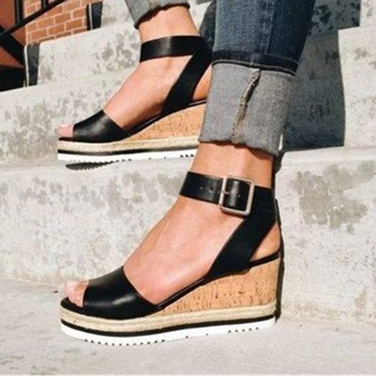 Damen Wedge-Sandalen mit verstellbarem Riemen und bequemer Korksohle EB
