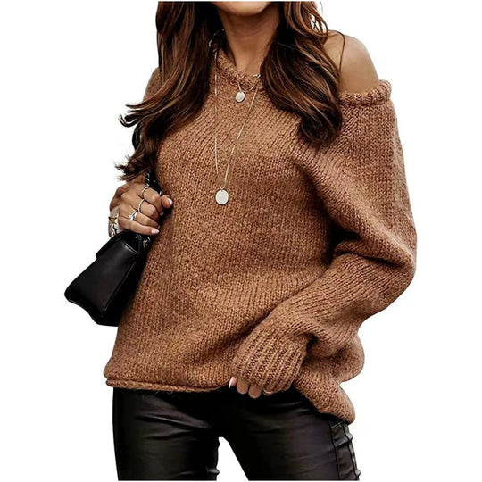 Damen lässiger Pullover mit offenem Schulterdesign und weichem Strick EB