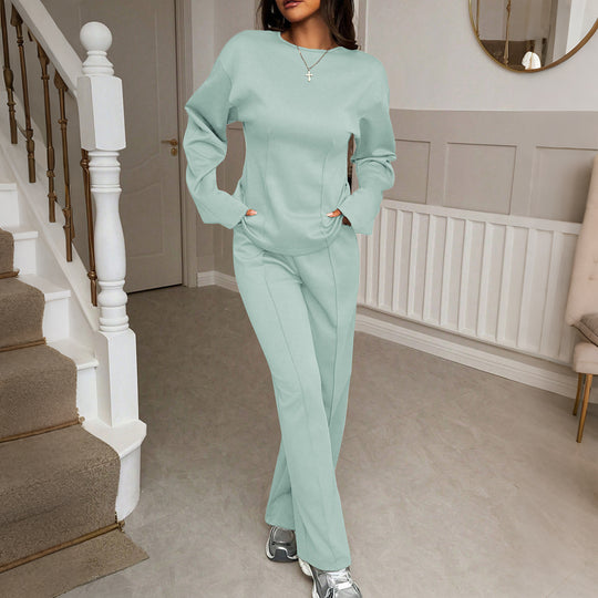 Damen nan weiches Lounge-Set mit tailliertem Sweatshirt, formgebenden Nahtdetails und weitem Palazzohosen-Bein EB