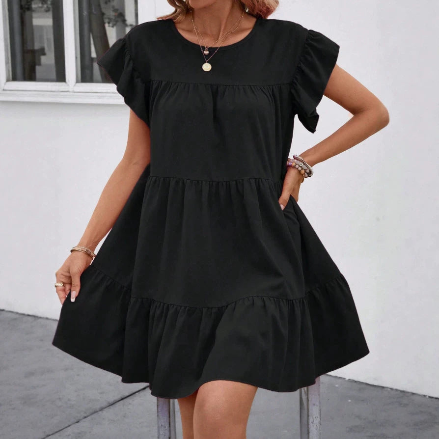 Damen luftiges Minikleid mit voluminösem Volant und lässigem Schnitt EB